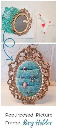 Repurposed Picture Frame Ring Holder - Thrift Shop Flip Boho Ring Holder, Upcycle Frames, Rings Storage, Upcycle Mirror, Thrifting Ideas, Ring Holder Diy, Flip Ideas, Frame Ring, Diy Jewelry Display