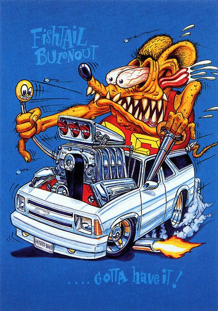 ☮ Art by Ed Roth ~ Rat Fink! ~ ☮ﾚ o √乇 ❥ L❃ve ☮~ღ~*~*✿⊱☮ --- Fishtale Burnout Ed Roth Art, Cartoon Car Drawing, Monster Car, Cool Car Drawings, Rat Fink, A Rat, Foose, Garage Art, Truck Art