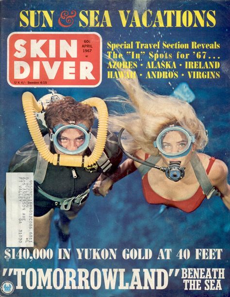 Skin Diver, 1967 Scooba Diving, Vintage Scuba Diver, Vintage Scuba, Skin Diver, Scuba Diver Girls, Sky Diving, Adventure Magazine, Scuba Gear, Scuba Girl