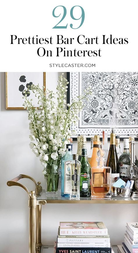 Bar Tray Styling, Bar Trolley Styling, Small Bar Cart, Bar Cart Inspo, Wine Bar Cart, Bar Cart Design, Cocktails Cart, Home Bar Essentials, Wine Cart