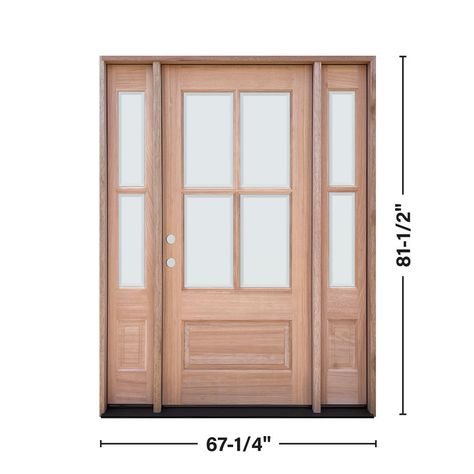 Greatview Doors 68-in x 80-in x 6-9/16-in Wood 3/4 Lite Right-Hand Inswing Mahogany Unfinished Prehung Front Door with Sidelights Solid Core Lowes.com Front Door With Sidelights Farmhouse, Single Front Door With Sidelights, Classic Entryway, Single Exterior Doors, House Entry Doors, Front Door With Sidelights, Single Front Door, Door With Sidelights, Mahogany Wood Doors