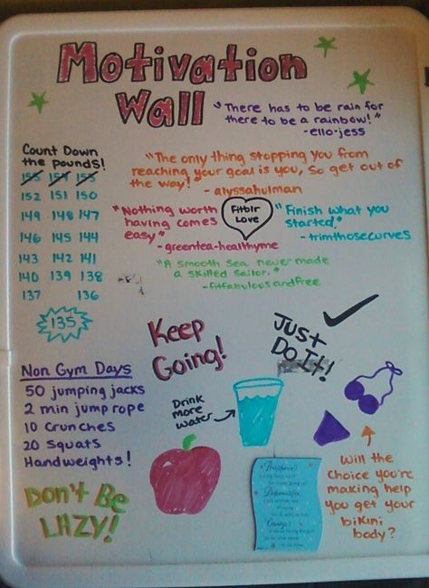 Make a motivation wall in your college dorm room to help keep you focused on your goals! I like this idea but for working out and/or practicing, not so much for the "you must lose weight" bullshit. #beautyatanysize Motivation Ideas, Motivation Board, Motivational Wall, Gym Humor, Amazing Diy, Stay In Shape, Motivation Wall, Health Motivation, I Work Out