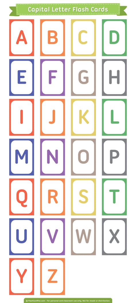 Free printable capital letter flash cards. Download them in PDF format at http://flashcardfox.com/download/capital-letter-flash-cards/ How To Make Flash Cards, Flash Card Ideas, Letters Flashcards, Kids Flash Cards, Abc Alphabet Letters, Alphabet Flash Cards Printable, Flash Card Template, Baby Flash Cards, Alphabet Capital Letters