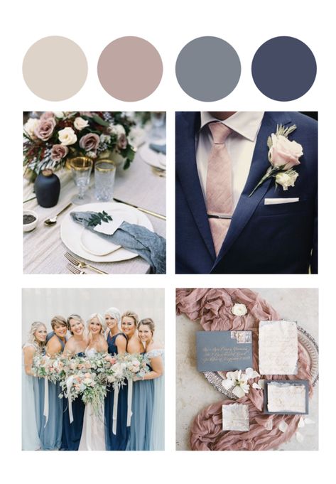 Dusty Blue Fall Wedding Color Palettes, Blue And Dusty Rose Wedding, Dusty Rose Wedding Colors, Wedding Palettes, Colour Pallettes, Rose Wedding Dress, Glam Office, Baby Blue Weddings, Blue Winter Wedding