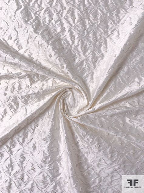 Silk Shantung with Wavy Line Embroidery and Pearl Beads - Silk White | FABRICS & FABRICS – Fabrics & Fabrics Line Embroidery, Bridal Fabric, White Bridal, White Silk, Fabric Gifts, Fashion Fabric, White Patterns, White Fabrics, Classic White