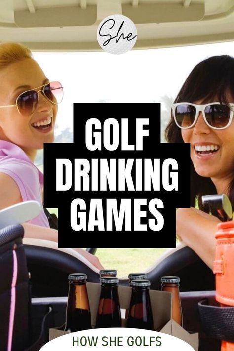 Two female golfers smiling in a golf cart with beer and golf equipment Golf Course Drinking Games, Ladies Golf League Ideas, Golf Tournament Hole Games, Golf Hole Sponsor Game Ideas, Golf Hole Sponsorship Games, Golf Games On Course, Golf Scramble Games, Golf Outing Hole Games, Fun Golf Tournament Hole Ideas