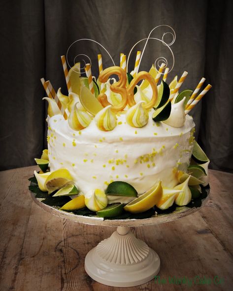 Gin & tonic cake. Lemony gin &tonic syrup soaked into vanilla sponge. Lemon & lime curd and mascarpone buttercream between the layers all covered in a marshmallow frosting. Lemon & lime wedges and sherbet filled straws finish it off nicely. www.wonkycakeco.co.uk Shaftesbury, Dorset, UK Gin Cake, Gin And Tonic Cake, Shaftesbury Dorset, Mascarpone Buttercream, Gin Party, Lime Mojito, Tonic Syrup, Alcohol Cake, Boozy Cupcakes