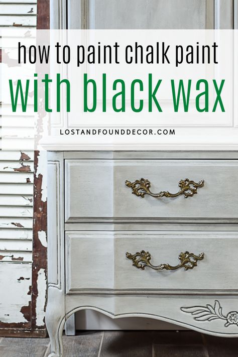 It's amazing what you can do with a can of chalk paint and a dark wax! I took this dark and heavy armoire and gave it an updated look with chalk paint a black wax. Full tutorial, plus other painted french provincial examples! Black Wax Over White Chalk Paint, White Chalk Paint With Dark Wax Finish, Dark Wax Over White Chalk Paint, Black Wax Over Chalk Paint, Stripped Furniture, French Provincial Makeover, French Provincial Cabinet, French Provincial Armoire, Milk Painting