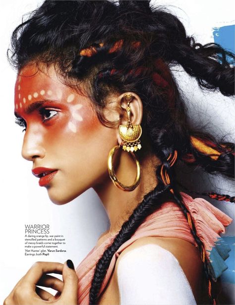 the call of the wild: preeti dhata and ninja singh by suresh natarajan for vogue india march 2012 | visual optimism; fashion editorials, shows, campaigns & more! Make Carnaval, Maria Tash, Robert Mapplethorpe, Editorial Hair, Painted Face, Vogue India, Samana, Maquillage Halloween, Warrior Princess