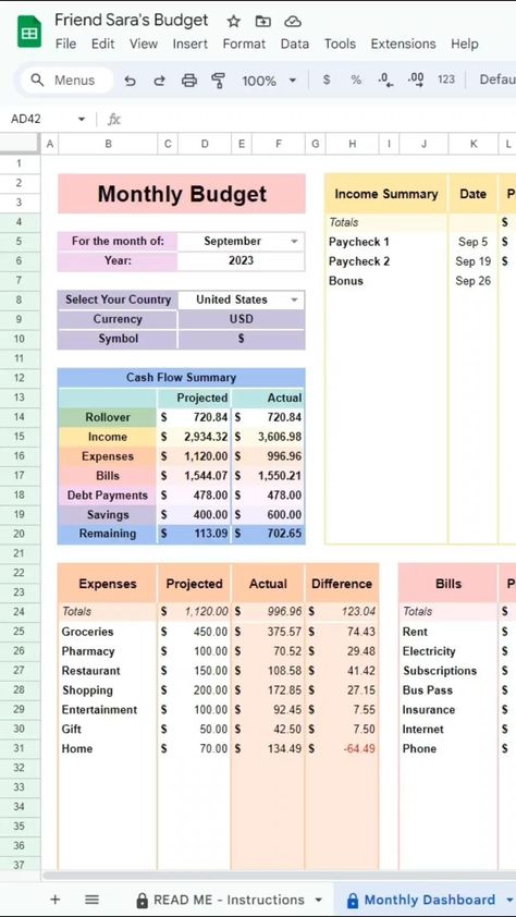 Monthly Budget in Google Sheets Spreadsheet weeklymealplannerideas #freemenuplanner💻 Monthly Spending Tracker, Monthly Budget Excel, Google Sheets Templates, Personal Budget Planner, Excel Budget Spreadsheet, Budget Spreadsheet Template, Monthly Budget Spreadsheet, Excel Budget, Budget Planner Template