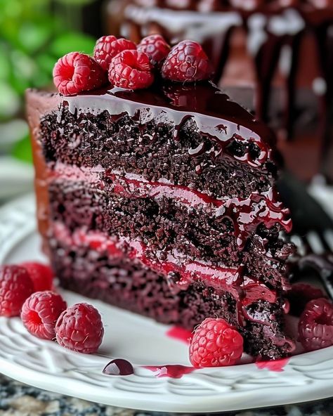 A luscious cake that combines the rich flavor of chocolate with the tanginess of raspberry. Perfect for celebrations or indulging in a delightful dessert, this cake features a moist chocolate sponge, raspberry filling, creamy frosting, and a decadent chocolate ganache drip. Visit website for full recipe at https://northeastnosh.com/f/chocolate-raspberry-cake #northeastnosh #chocolatecake #chocolatedessert #chocolate #chocolateraspberry #ganache #chocolateganache #darkchocolate #milkchocolat... Chocolate Raspberry Cake Recipe, Chocolate Ganache Drip, Raspberry Cake Recipes, Ganache Drip, Raspberry Torte, Raspberry Frosting, Creamy Frosting, Raspberry Desserts, Brunch Desserts