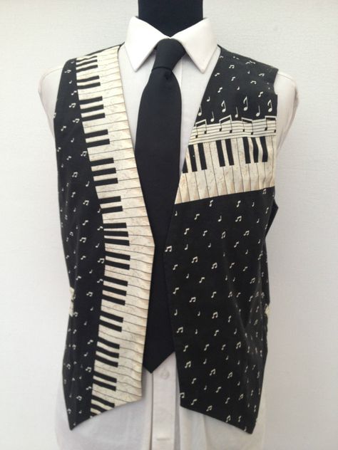 Piano keyboard retro waistcoat Clock Themed Outfit, Music Fashion Design, Music Clothes Aesthetic, Piano Outfit, Piano Dress, Piano Skirt, Piano Clothes, Piano Fingerless Gloves, Silly Clothes