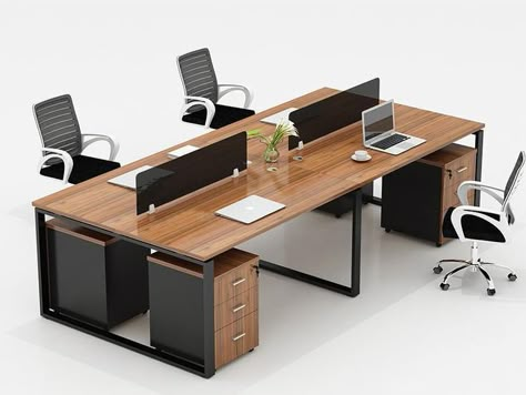 Modern Work Stations Office, 4 Person Workstation, 4 Person Office Layout, Work Stations Office Design Modern, Workstation Table Design, Office Workstations Design, Workstation Office Workspace, Open Office Workstations, Office Work Station