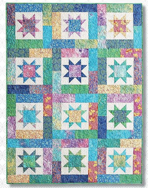 Batiks Sparkle in This Engaging Quilt - Quilting Digest Fat Quarter Quilt Pattern, Stars Quilt, Fat Quarter Quilt, Quilt Sewing Patterns, Batik Quilts, Star Quilt Blocks, Star Quilt Patterns, Star Quilts, Scrappy Quilts