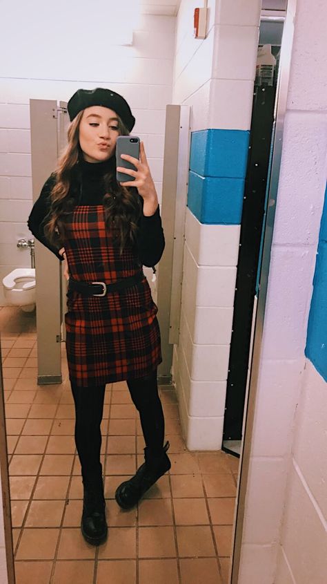 Plaid dress outfit Plaid Dress Outfit, Doc Martens, Plaid Dress, Jumper, Plaid, Dress Outfits, Clothes