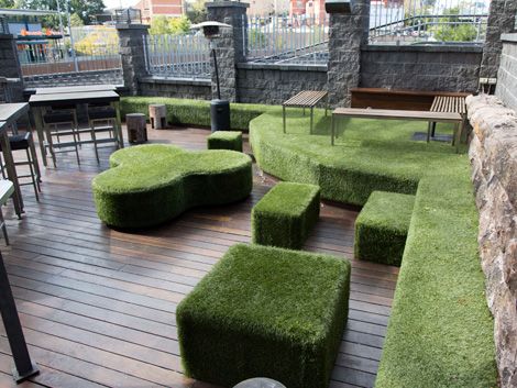 No explanation required for some of these more unusual artificial grass installations and applications. Walls, floors, ceilings, seats - with a little imagination, artificial grass can go anywhere.  www.surface-it.com.au Compacted Gravel, Artificial Grass Backyard, Material Installation, Outdoor Shelves, Artificial Plant Arrangements, Artificial Grass Installation, Small Indoor Plants, Weed Barrier, Artificial Plants Indoor