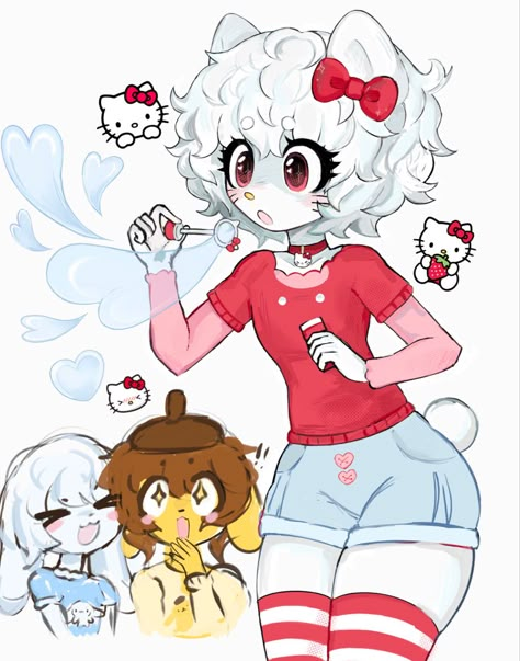 Art Digitalart sanrio hellokitty cuteart aesthetic Sanrio As People Drawing, Anime X Hello Kitty, Hello Kitty Fan Art Human, Human Hello Kitty Fanart, Human Hello Kitty Art, Sanrio Characters As People, Hello Kitty And Daniel Drawing, Hello Kitty Characters As Humans, Hello Kitty Human Drawing