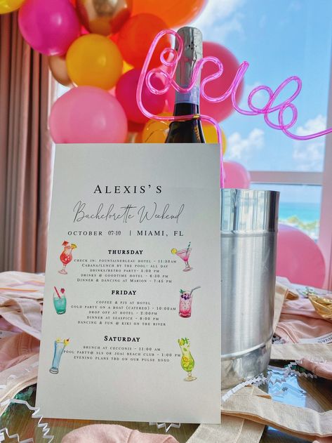 Coed Bachelor Bachelorette Party, Bachelorette Party Camping, Custom Champagne Labels, Miami Bachelorette, Miami Bachelorette Party, Bride To Be Balloons, Retro Bride, Bridal Boxes, Bride To Be Sash