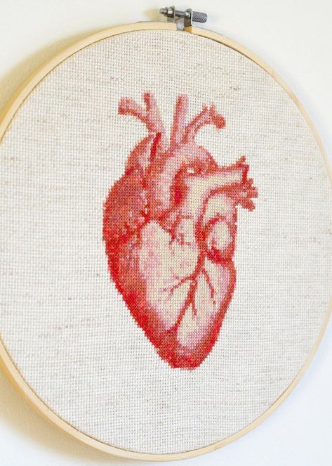 Anatomical Heart Cross Stitch Pattern | Etsy Anatomical Heart Cross Stitch, Heart Cross Stitch Pattern, Geeky Cross Stitch, Heart Cross Stitch, Wedding Sampler, Pixel Heart, Floral Cross Stitch Pattern, Cross Stitch Heart, Anatomical Heart