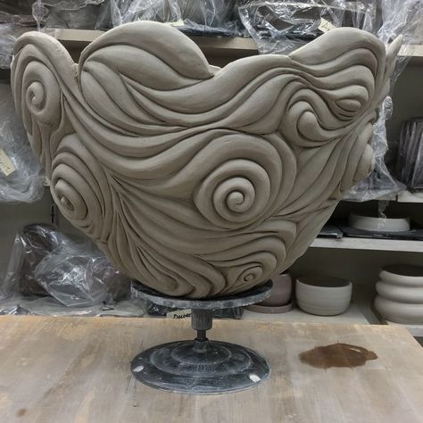 Finishing this punch bowl size piece today. 12x18x18 #lamanopottery #pottery #potteryart #wheelthrown #wheelthrownpottery… | Instagram Coil Ceramics Ideas Design, Cool Coil Pots, Large Coil Pots, Creative Coil Pots, Coiled Pottery Ideas, Coil Pottery Vase, Coil Pottery Ideas Unique, Ceramic Coil Vase, Pottery Bowls Ideas