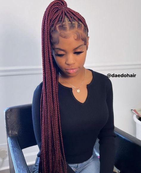 Burgundy Braided Ponytail, Twist Hairstyle, Hairstyle Ideas Easy, Black Ponytail Hairstyles, Box Braids Hairstyles For Black Women, Cute Braided Hairstyles, Braided Hairstyle, Dyed Hair Inspiration, Braids Hairstyles Pictures