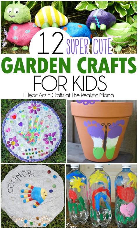 12 cute garden crafts to help get the kids involved! These include some easy art tutorials, while other ones will need some adult help for the finished project. Garden Crafts For Kids, Cute Garden, Theme Nature, Diy Bricolage, Crafty Kids, Crafts For Kids To Make, Childrens Crafts, Gardening For Kids, Garden Crafts