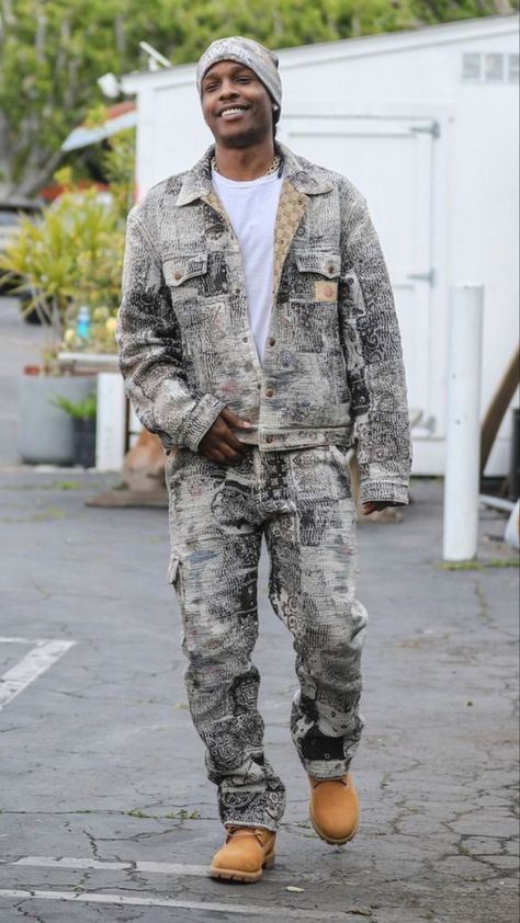 Jordan 6 British Khaki Outfit, Asap Rocky Timberland, Mens Inspo, Mens Winter Fashion Outfits, Mode Swag, Hype Clothing, Dope Fits, Camo Outfits, Black Men Street Fashion