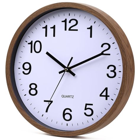 PRICES MAY VARY. Easy to Read - Design with large numbers and hands contrast to the white face, highly transparent glass guarantees perfect view and keeps dust away from dial. High Quality Wall Clock - The newest plastic wooden grain wall clock frame environmental engineering plastic, non-toxic and safer; metal pointer is used and copper sleeve is added for reinforcement, which is more closely combined with the movement. SILENT MOVEMENT - Quiet sweep and precise quartz movements to guarantee acc Mechanical Wall Clock, Quartz Design, Kitchen Clocks, Wood Clocks, Cute Kitchen, Clock Decor, Glass Cover, Wall Clock Modern, Clock Face