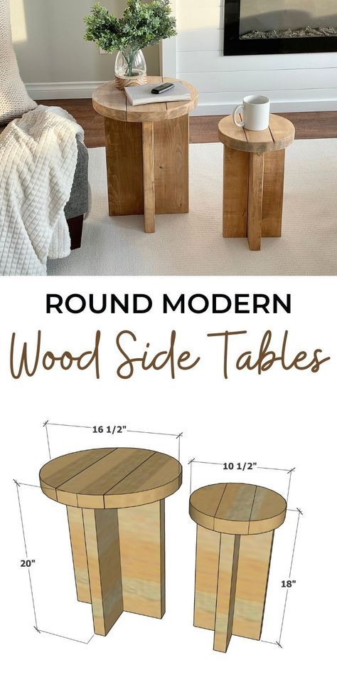 Diy Couch End Table, Diy Wood Presents, Diy End Tables Easy Living Room, Rustic End Tables Diy, Wood Christmas Gifts, Wood Side Table Diy, Diy Side Tables, Simple Wood Projects, Circular Side Table