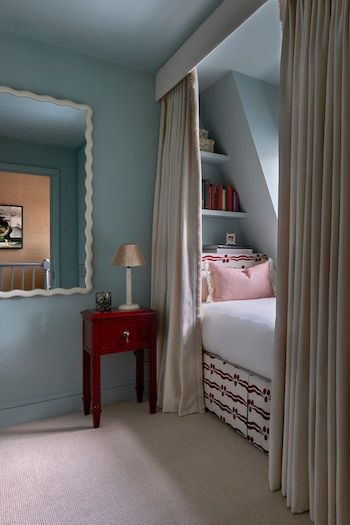 Small Guest Rooms, Bed Nook, Striped Tile, Built In Bed, Small Terrace, Built In Furniture, London House, Chelsea House, Box Bed