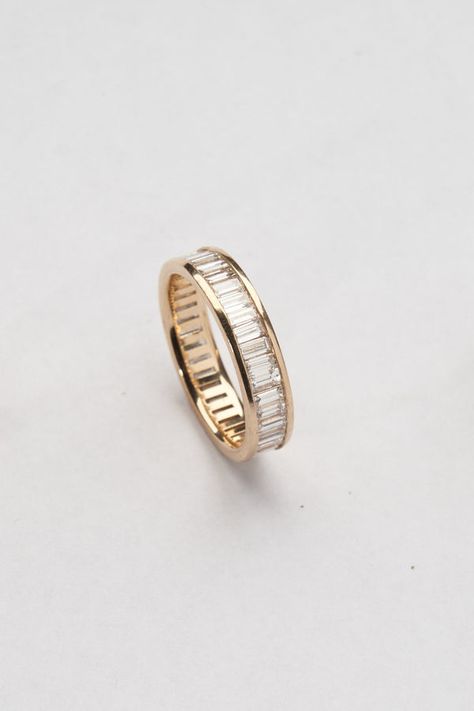 Gold Diamond Baguette Ring, Meaningful Wedding Rings, Baguette Band Engagement Ring, Statement Wedding Band, Channel Set Baguette Wedding Band, Vintage Wedding Ring Stack, Engagement Rings And Wedding Bands Set, Thick Band Wedding Rings, Baguette Wedding Bands