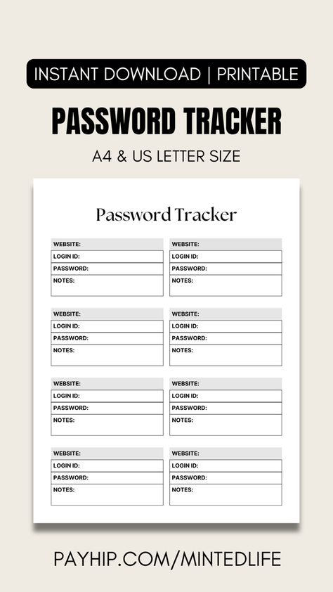 Password Tracker Printable, Password Keeper, Password Organizer, Password Log, A4/Us Letter Bullet Journal Password Page, Password Tracker Printable, Printable Password Tracker, Password Organizer, Daily Printable, Password Tracker, Password Keeper, Wellness Tracker, Habit Tracker Printable