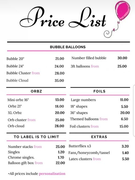 Ballon Size Chart, Balloon Arch Calculator, Balloon Price Guide, Balloon Garland Invoice, Balloon Business Pricing, Balloon Price List Template, Balloon Arch Price List, Balloon Company Name Ideas, Balloon Store Ideas