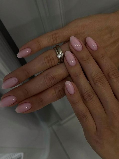 Minimal Pink Nails, Plan Pink Nails, Shorter Almond Nails, Almond Nails Small, Pink Nails On Brown Skin, Plain Almond Nails, Nails Plain Color, Almond Shape Pink Nails, Plain Nail Designs