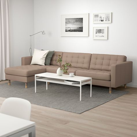 MORABO Sectional, 4-seat, Grann/Bomstad dark beige, Width: 111 3/4" Height including back cushions: 31 7/8". Shop here! - IKEA Landskrona Sofa, Ikea Landskrona, Modul Sofa, Green Sofa, Small Room Design, Sofa Frame, Brown Living Room, Living Room Seating, A Living Room