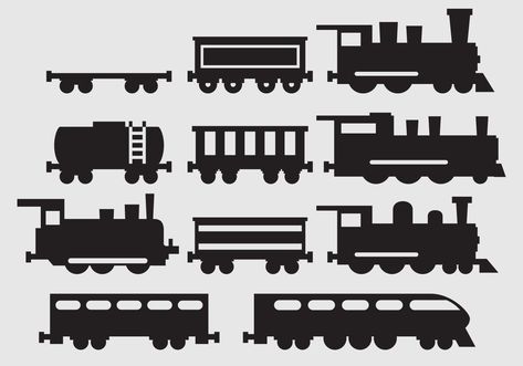 If you're making railroad and train designs you'll need some train silhouettes with different models. Train Clipart, Train Nursery, Tattoo Training, Train Silhouette, Train Theme, Model Train Sets, Train Party, Silhouette Clip Art, Polar Express