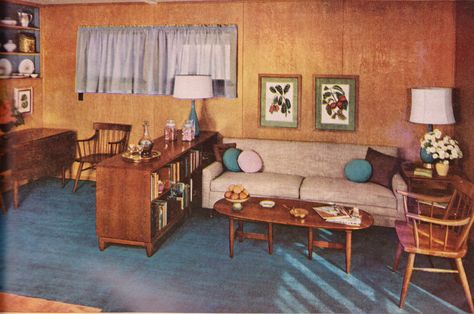 1950 House, 1950s Interior Design, Mid Century Living Room Decor, 1950s Interior, 50s House, Retro Interior Design, Vintage House Plans, Mid Century Living, Mid Century Living Room