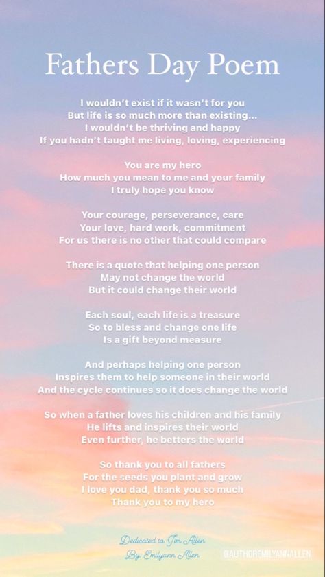 This is a Father’s Day poem on a sky background - copyright Author Emilyann Allen Fantasy Books Art, Father Day Poems, Happy Fathers Day Poems, Fathers Day Poems, Epic Fantasy Books, You Are My Hero, Fantasy Authors, Ya Fantasy, The Labyrinth