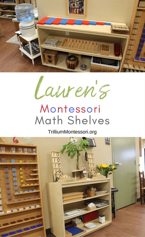 Montessori Math Shelf Shelves, September Montessori Shelves, Montessori Shelf Ideas, Montessori Classroom Layout, Area Math, Montessori Math Activities, Montessori Shelf, Maths Area, Montessori Elementary