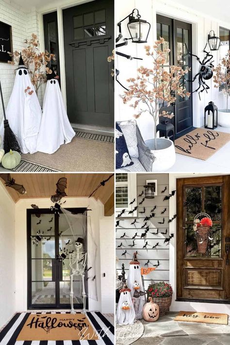 Are you on the hunt for spooky Halloween front porch décor? These Halloween front porch décor ideas are just for you to hunt your home. You’ll find everything from diy Halloween front porch decor, fall Halloween front porch decor, and more. Easy Halloween Front Porch, Halloween Gauze Front Porch, Cauldron Decoration Ideas Front Porch, Halloween Front House Decor, Fall Halloween Front Porch Decor, Halloween Porch Diy, Halloween Decor Front Door, Halloween Small Porch Decorations, Halloween Porches Ideas