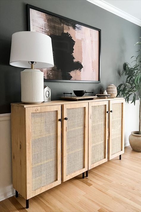 Cane dining room sideboard DIY project Sideboard Diy, Ikea Dining Room, Diy Sideboard, Ikea Dining, Ikea Ivar, Sideboards Living Room, Ikea Living Room, Dining Room Sideboard, Ikea Hack Ideas