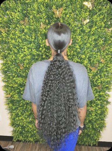 Ponytail With Weave Curly, Slickback Ponytail Weave Curly, Middle Part Slick Back Ponytail Weave Curly, Water Wave Ponytail Weave, Waterwave Hairstyle Ponytail, See In Ponytail, Middle Part Ponytail Weave Curly, Curly Extended Ponytail Weave, Slick Ponytail Weave Curls