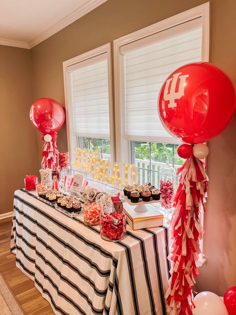 Ready to throw the ultimate grad party? 🎓✨ Our IU-themed candy table is pure aesthetic goals! From custom IU cupcakes to red and white candy galore, we’ve got your sweet tooth covered. Get all the inspo at www.truly-scrumptious-designs.com. #GradParty #IULove #CandyTableVibes Red And White Grad Party, Pure Aesthetic, Trunk Party, Candy Creations, High School Graduation Party, White Candy, Candy Table, Candy Desserts, Indiana University