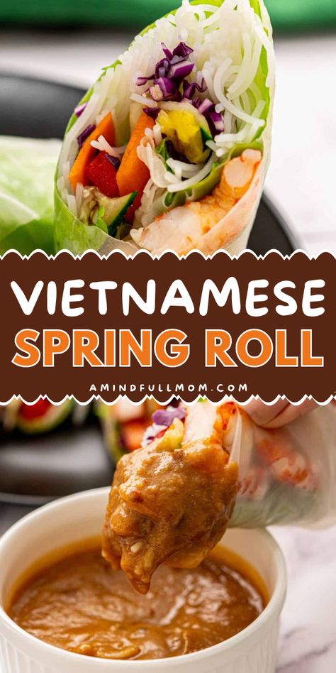 Add these Vietnamese Spring Rolls to your easy party food ideas! These homemade spring rolls are made with shrimp, fresh vegetables, sweet mangoes, and homemade peanut sauce. It also makes a great 4th of July appetizer recipe! Spring Rolls Fresh, Cold Spring Roll Recipe, Spring Roll Recipe Vietnamese, Shrimp Salad Rolls With Peanut Sauce, Lao Spring Rolls, Fresh Vegetable Spring Rolls, Spring Rolls Ingredients, Easy Vietnamese Spring Rolls, Spring Rolls With Peanut Sauce Easy