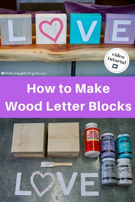 Wood Block Crafts Diy Home Decor, Wood Mothers Day Gifts, Diy Wood Blocks, Wood Letters Diy, Wood Blocks Diy, Christmas Vinyl Projects, Wooden Letter Ideas, Round Home Decor, Wood Gifts Diy