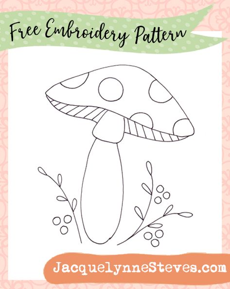 Mushrooms are ALWAYS popular. I remember when I was growing up in the 70’s, we saw them everywhere, but I don’t think they’ve ever really gone out of style! You can reduce or enlarge this to any size you want for any project- it would be great on any type of home decor or kitchen... Keep reading... Embroidery Patterns Free Templates, Mushroom Embroidery, Hand Embroidery Patterns Free, Embroidery Template, Embroidery Materials, Hand Embroidery Projects, Pola Sulam, Embroidery Patterns Vintage, Brazilian Embroidery