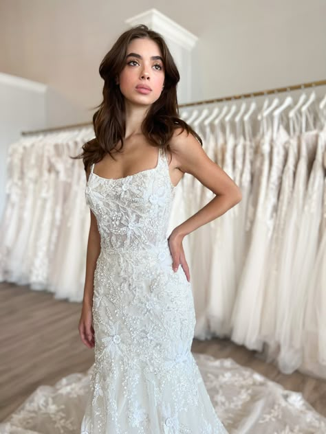 For And Flare Wedding Dress, Chiffon Fit And Flare Wedding Dress, Fit And Flare Wedding Dress Beaded, Floral Beaded Wedding Dress, Fit And Flare Wedding Dress Lace, Floral Lace Wedding Dress Fitted, Beaded Floral Wedding Dress, Fit And Flare Square Neck Wedding Dress, Fitted Beaded Wedding Dress