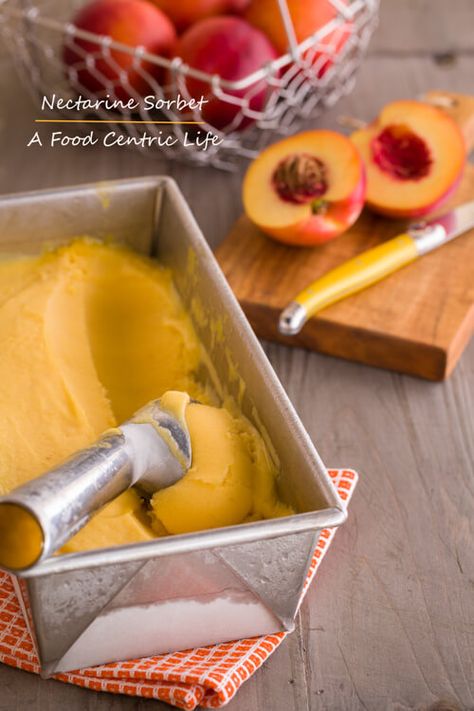 Nectarine Sorbet Recipes, Nectarine Sorbet, Nectarine Recipes, Granitas, Frozen Custard, Sorbet Recipes, Nectarine, Frozen Desserts, Frozen Treats