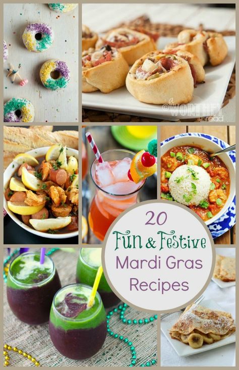 Happy Mardi Gras! Take the guess work out of planning your party with these 20 Fun and easy recipes. Drinks, Desserts, appetizers and more! Bring the taste of New Orleans to your home without having to actually travel to Louisianna, although we recommend going if you can! #MardiGrasRecipes #NewOrleans #Louisianna #MardiGrasParty #PartyFood Mardi Gras Recipes Easy, Mardi Gras Appetizers, Mardi Gras Party Food, Mardi Gras Recipes, Mardi Gras Dinner, Mardi Gras Cocktails, Madi Gras, King Cakes, Mardi Gras Centerpieces