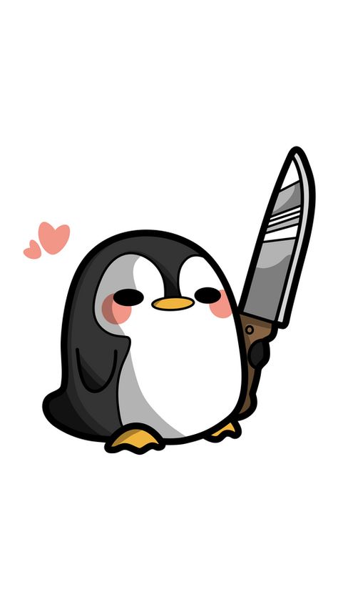 We have no doubts that everyone who sees this Cute Penguin with Knife Sticker thinks the creature is adorable, even though it can kill them with the knife it holds. What if it is one of Skipper's... Cute Animals With Knives Drawings, Penguin Drawing Easy, Knife Sticker, Penguin Wallpaper, Penguin Tattoo, Penguin Cartoon, Kawaii Penguin, Knife Drawing, Penguin Drawing